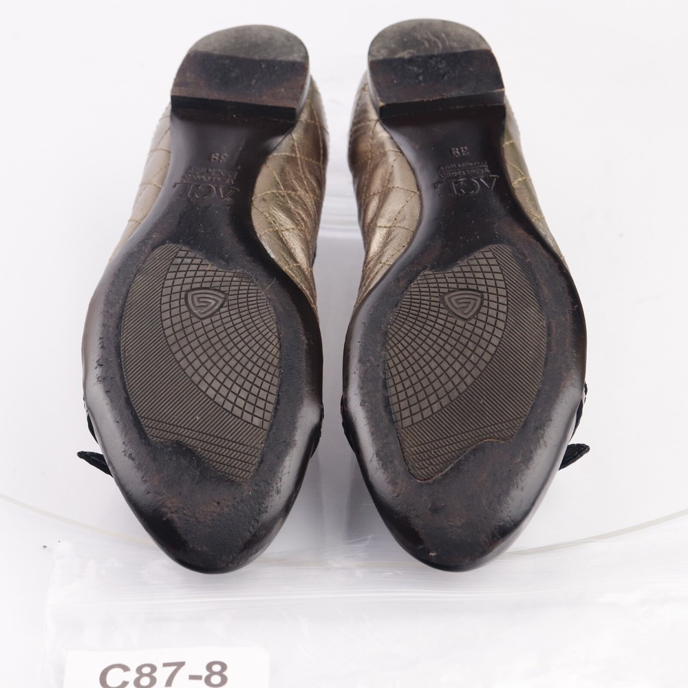 AGL Womens Ballet Flats Size 39 9 Quilted Bronze Gold Leather Black Cap Toe Shoe - Picture 11 of 14